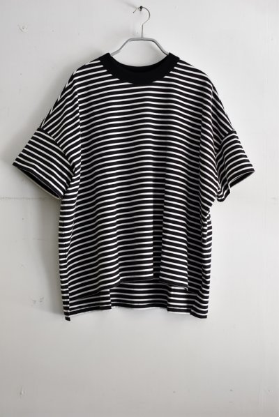 画像1: TRAVAIL MANUEL ミディ天竺ボーダースリットワイドTee