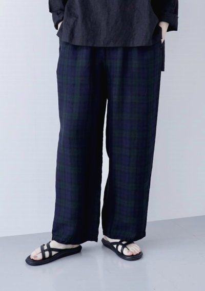 画像1: TRAVAIL MANUEL キュプラチェックサッシュウエストパンツ